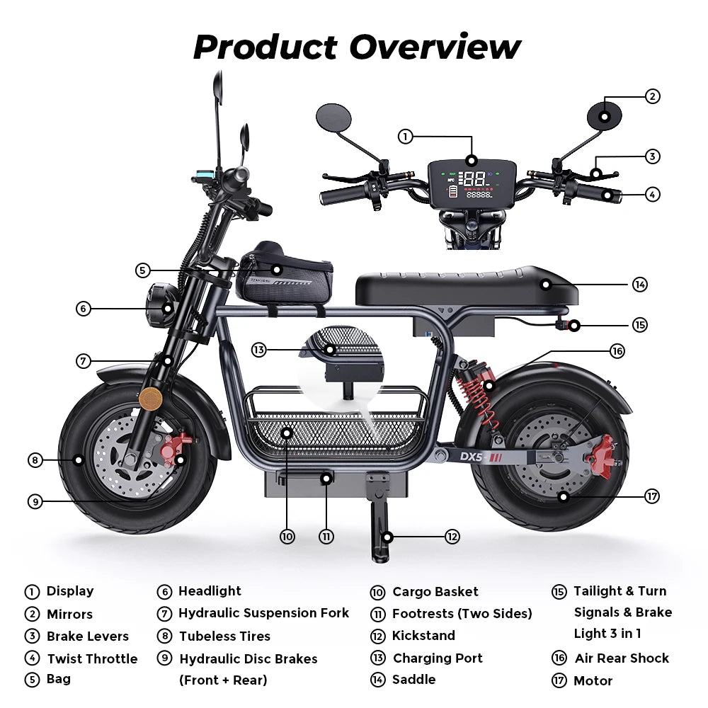 IScooter DX5 Electric Bike With Seat&Basket