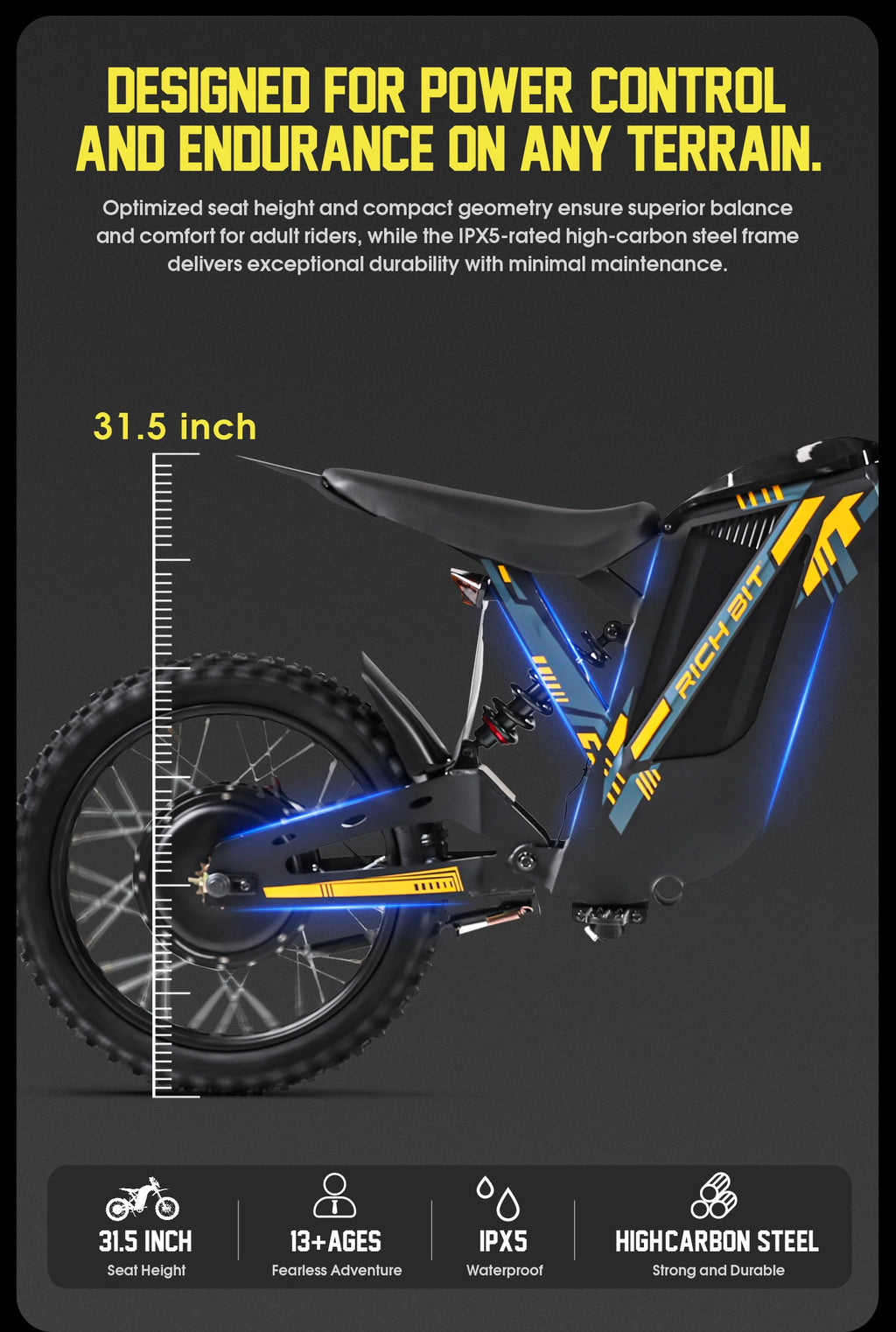 RICH BIT V9 Ultra 17" Electric Trail Bike for Men