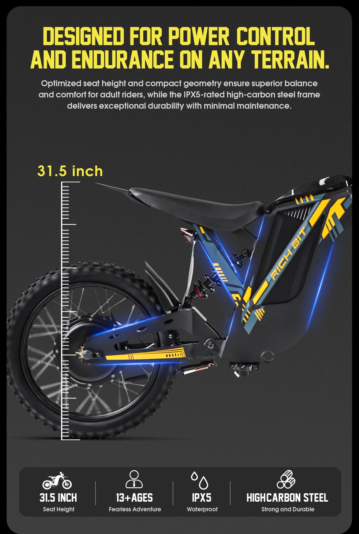 RICH BIT V9 Ultra 17" Electric Trail Bike for Men